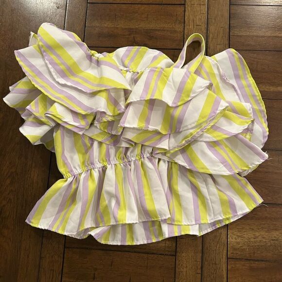 Habitual Big Girls Yellow Striped One Shoulder Ruffle Tiered Top Size 12 - Picture 4 of 6